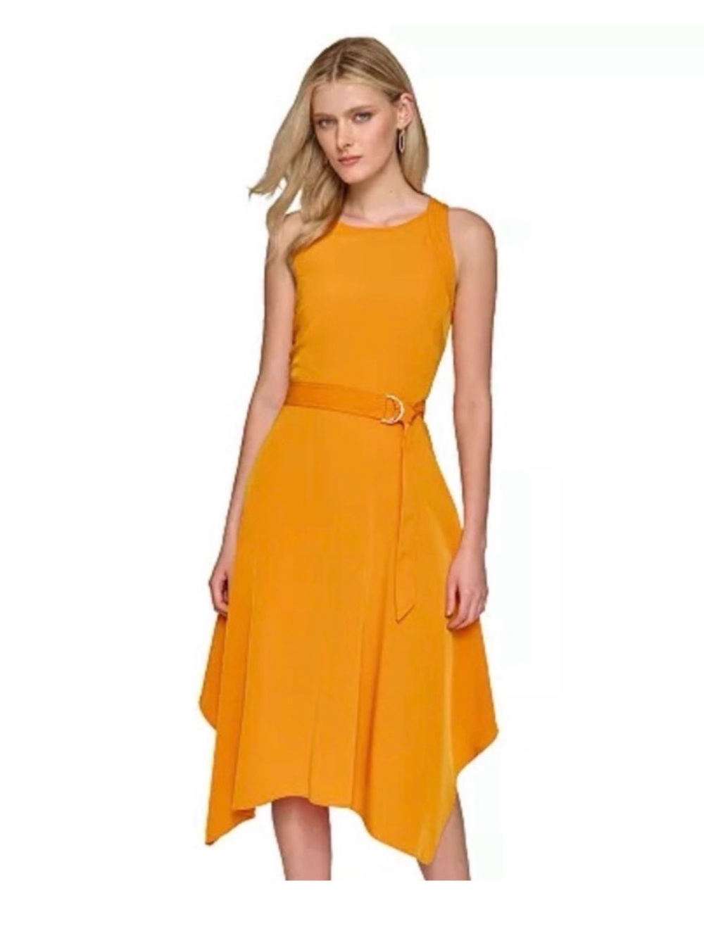 Karl Lagerfeld Marmalade Belted Asymmetric-Hem Dress